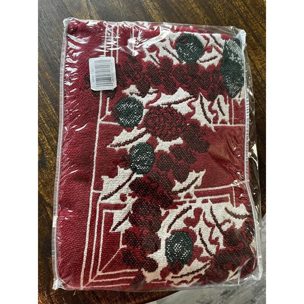Vintage Chatham Woven Tapestry Throw Season's Greetings Cotton Blanket